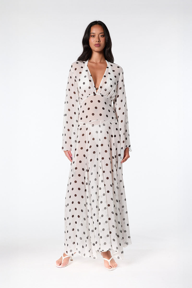 MARELLA DRESS - IVORY BLACK POLKA DOT