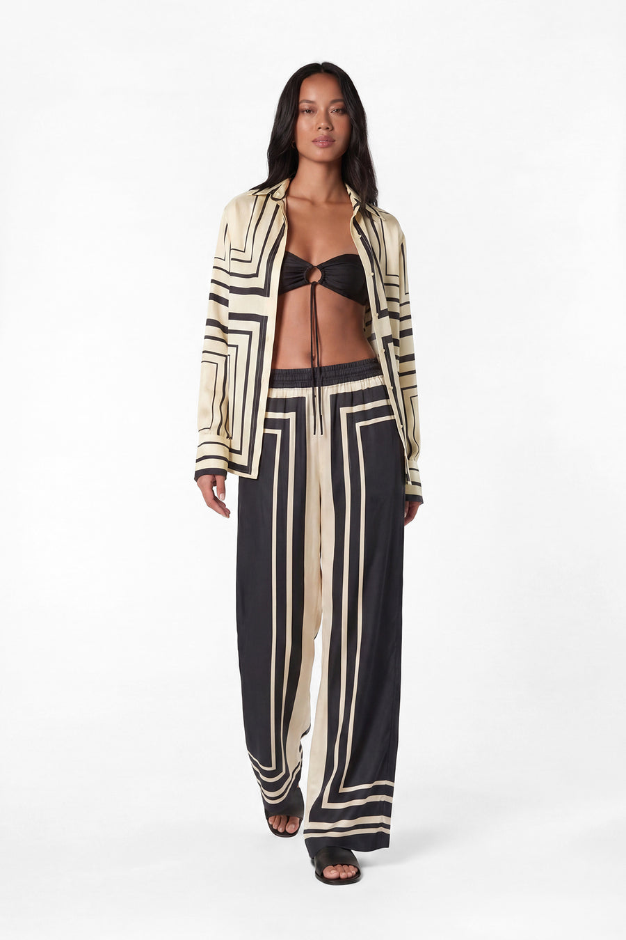 IRIS SHIRT - IVORY BLACK SCARF PRINT