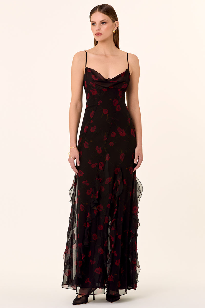 Kamila Gown - Poppy Floral Black