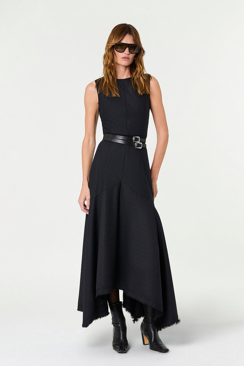 CARLA DRESS - INK PINSTRIPE