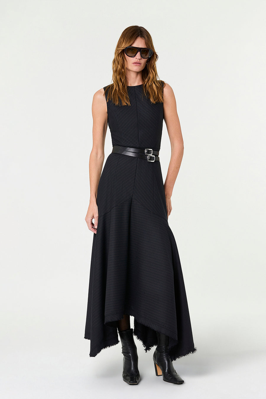 CARLA DRESS - INK PINSTRIPE