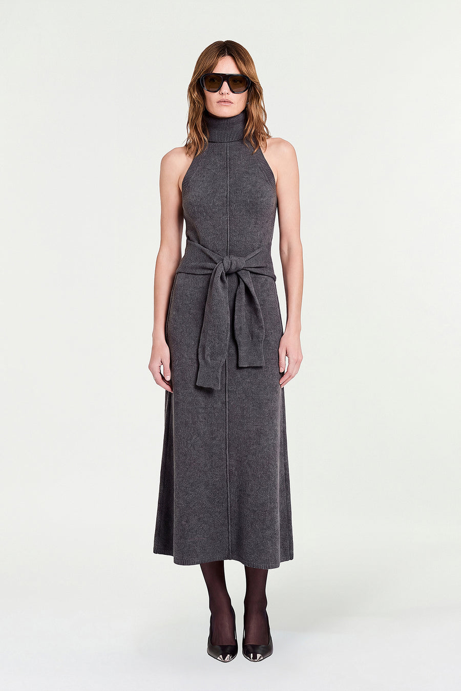 ZINNIA ROLLNECK DRESS - CHARCOAL