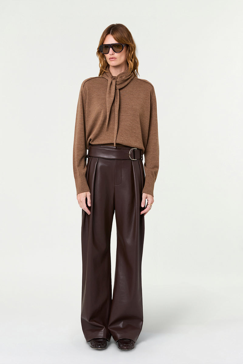 VEDA TIE NECK SWEATER - SAHARA