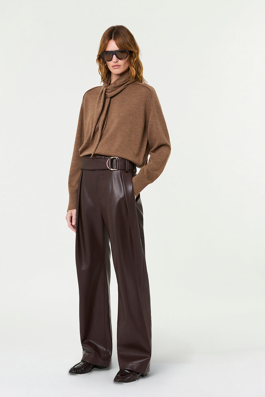 VEDA TIE NECK SWEATER - SAHARA