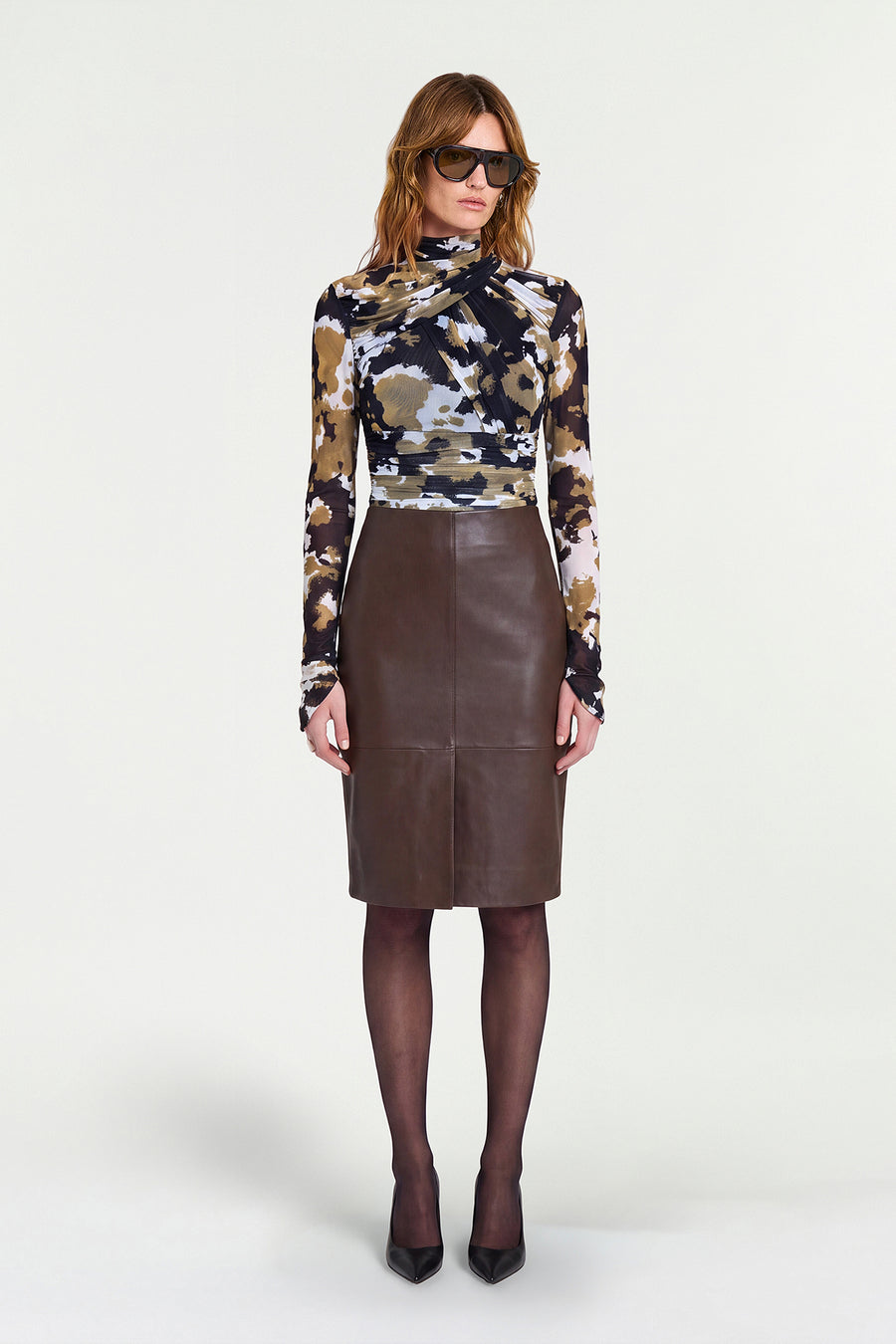 IVY MESH TOP - UMBER DAPPLE