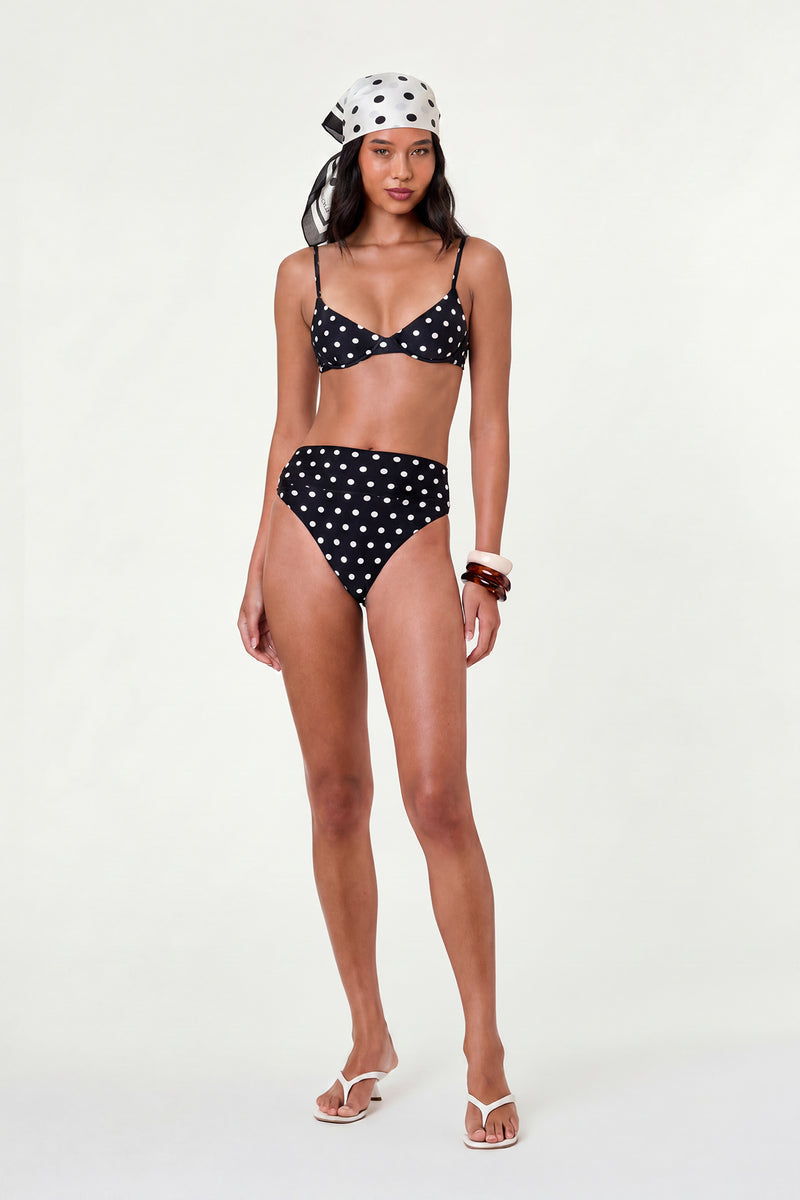 LUIZA HEAD SCARF - IVORY BLACK POLKA DOT