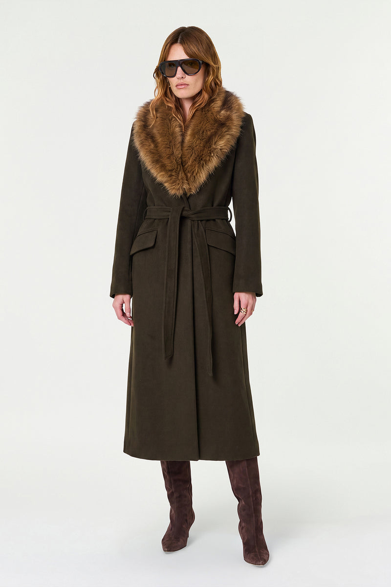 MAE FAUX FUR COLLAR COAT - OLIVE