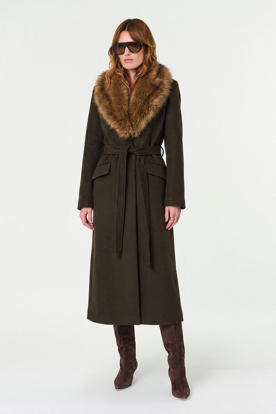 MAE FAUX FUR COLLAR COAT - OLIVE
