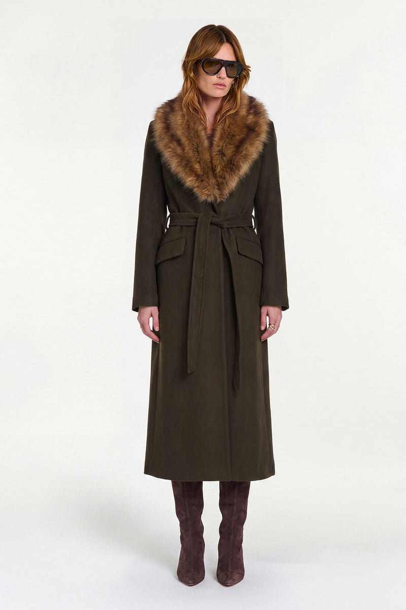 MAE FAUX FUR COLLAR COAT - OLIVE