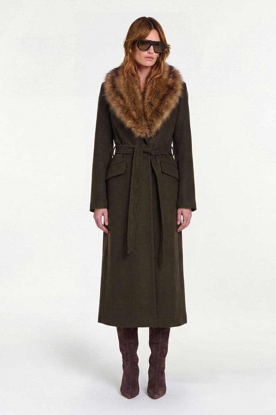 MAE FAUX FUR COLLAR COAT - OLIVE