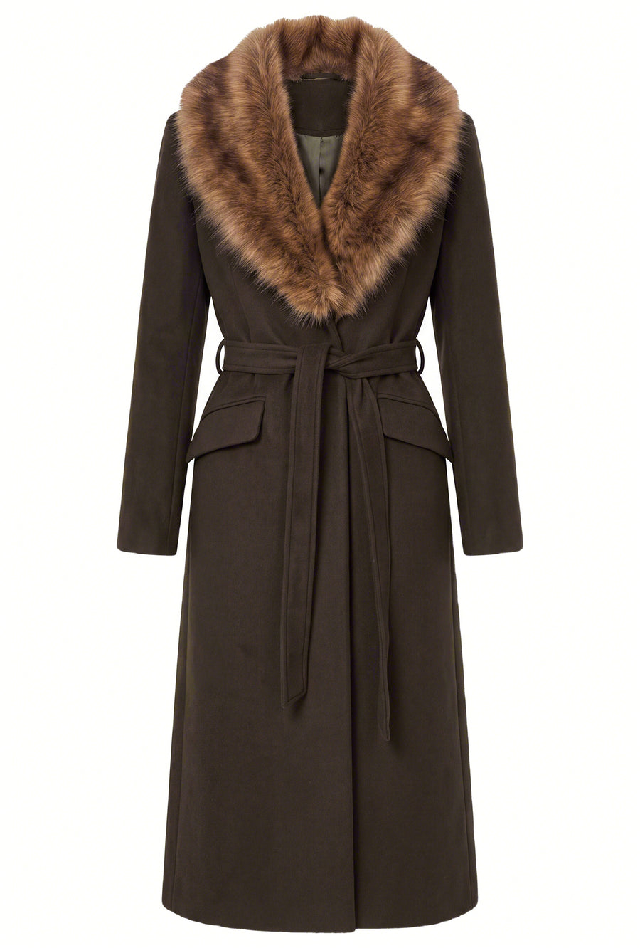 MAE FAUX FUR COLLAR COAT - OLIVE