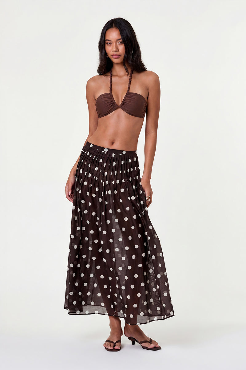 MARIT SKIRT - ESPRESSO IVORY POLKA DOT