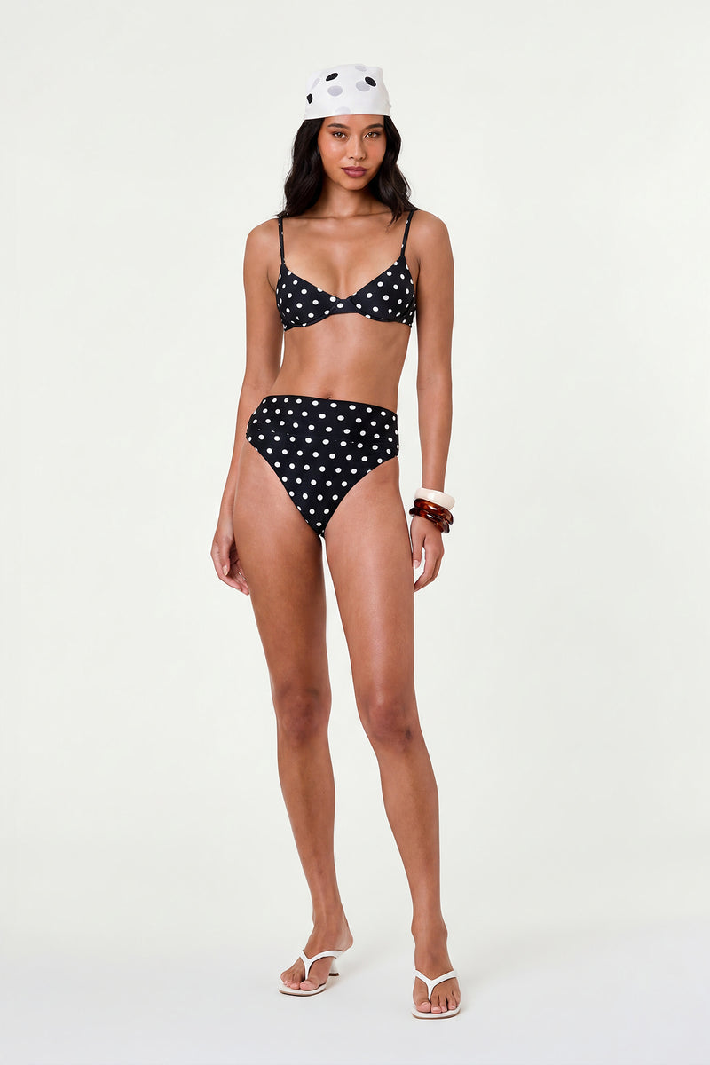 NEREA HIGH WAIST BOTTOM - BLACK IVORY POLKA DOT