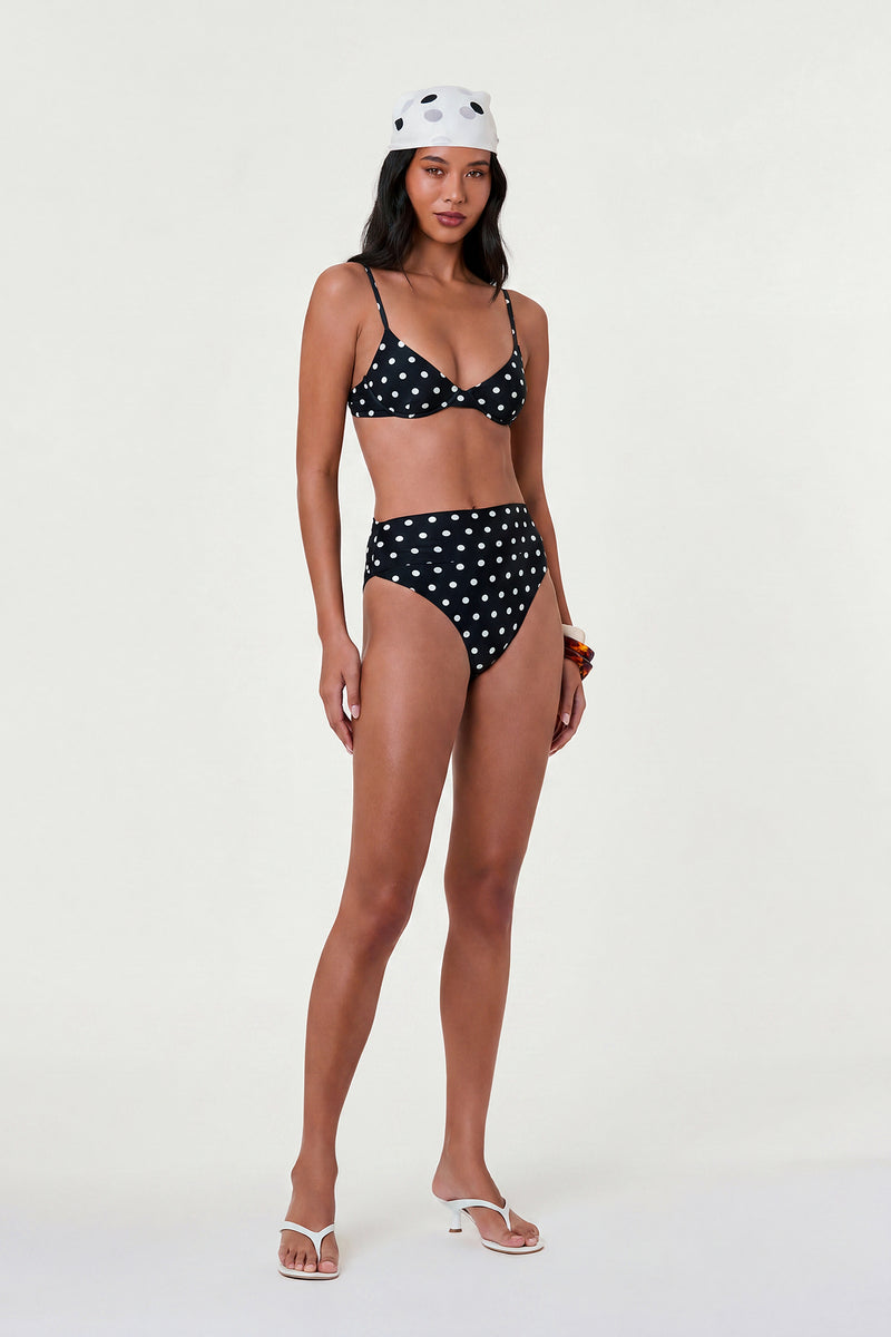 NEREA HIGH WAIST BOTTOM - BLACK IVORY POLKA DOT