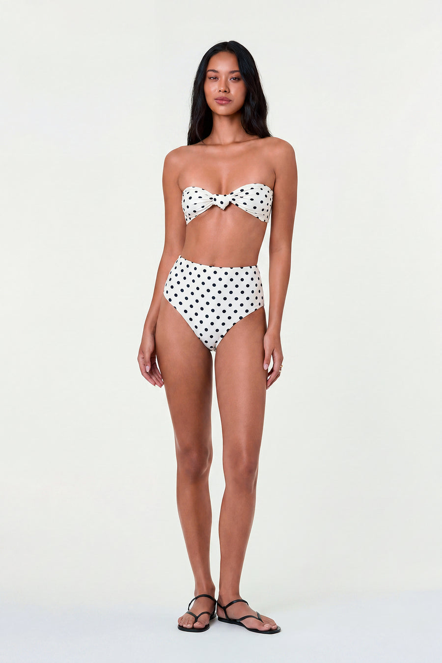 NEREA HIGH WAIST BOTTOM - IVORY BLACK POLKA DOT