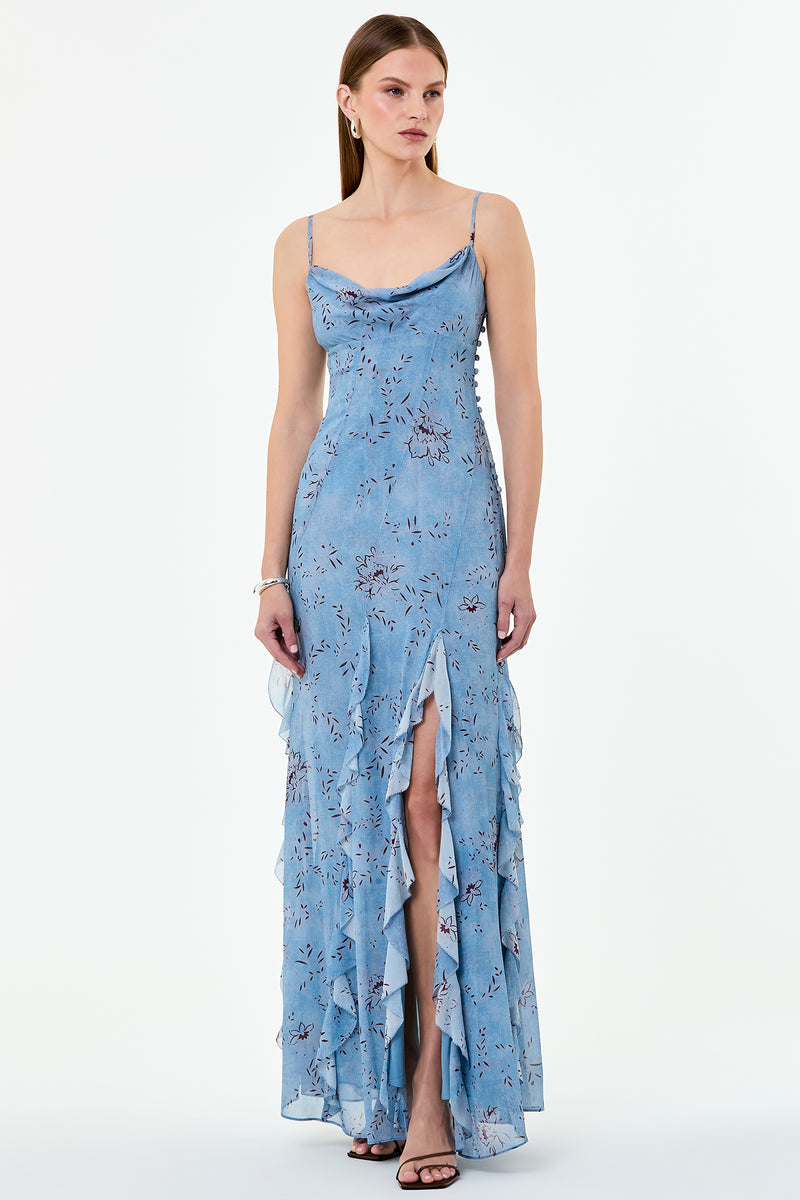KAMILA DRESS - WISTERIA FLORAL BLUE SMOKE