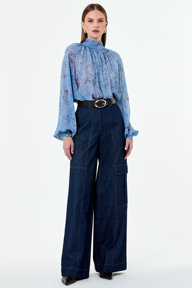 SOLENE TOP - WISTERIA FLORAL BLUE SMOKE