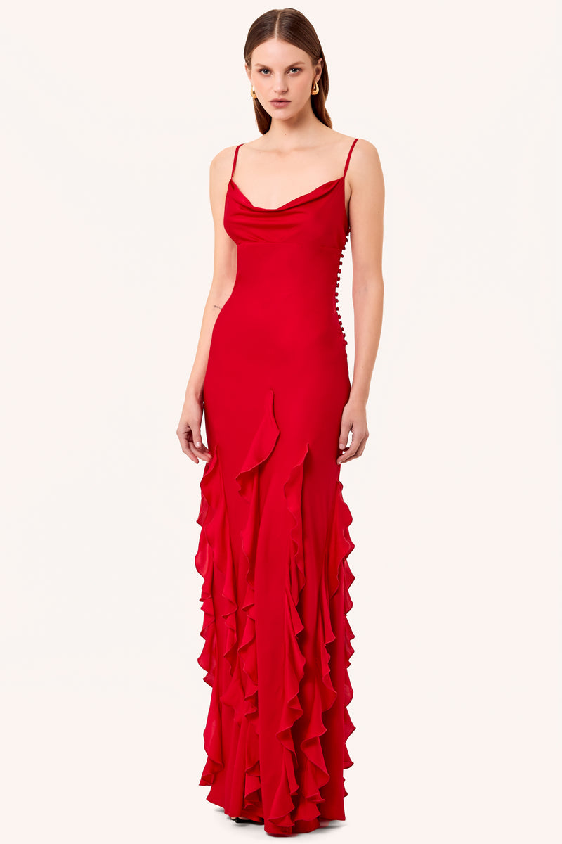 NICHOLAS Aline Cross Over Halter Silk Midi Dress w/High Slit sz US 12/IT 48  $495