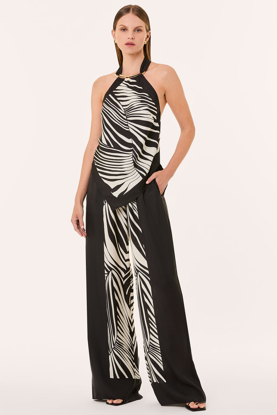 SKYE TOP - RHEA PALM BLACK SCARF