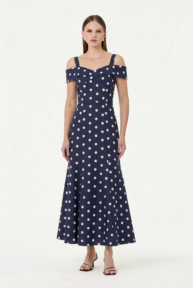 IVANA DRESS - NAVY POLKA DOT
