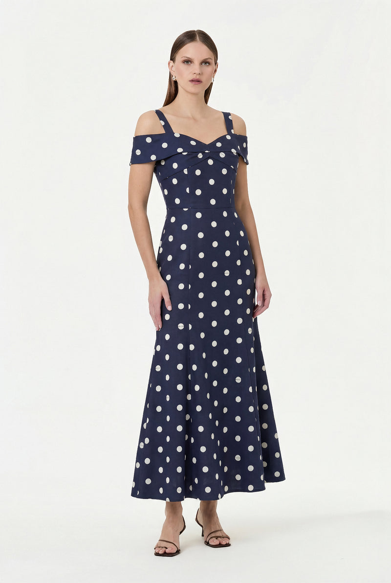 IVANA DRESS - NAVY POLKA DOT