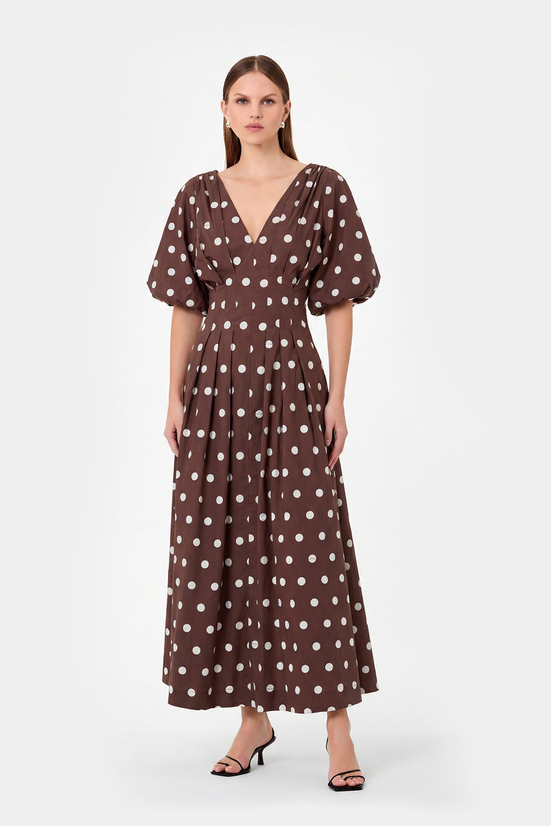 VICKY DRESS - MOCHA POLKA DOT