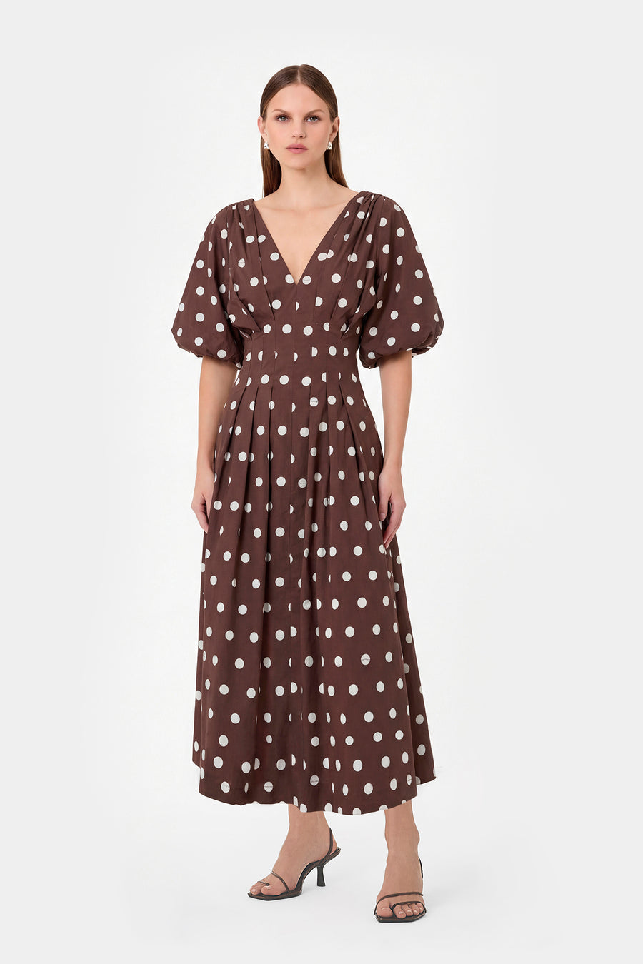 VICKY DRESS - MOCHA POLKA DOT