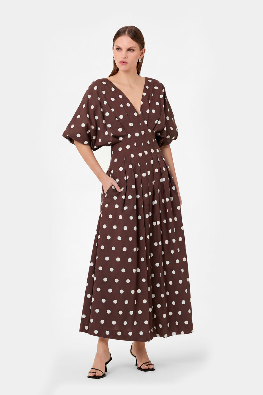 VICKY DRESS - MOCHA POLKA DOT