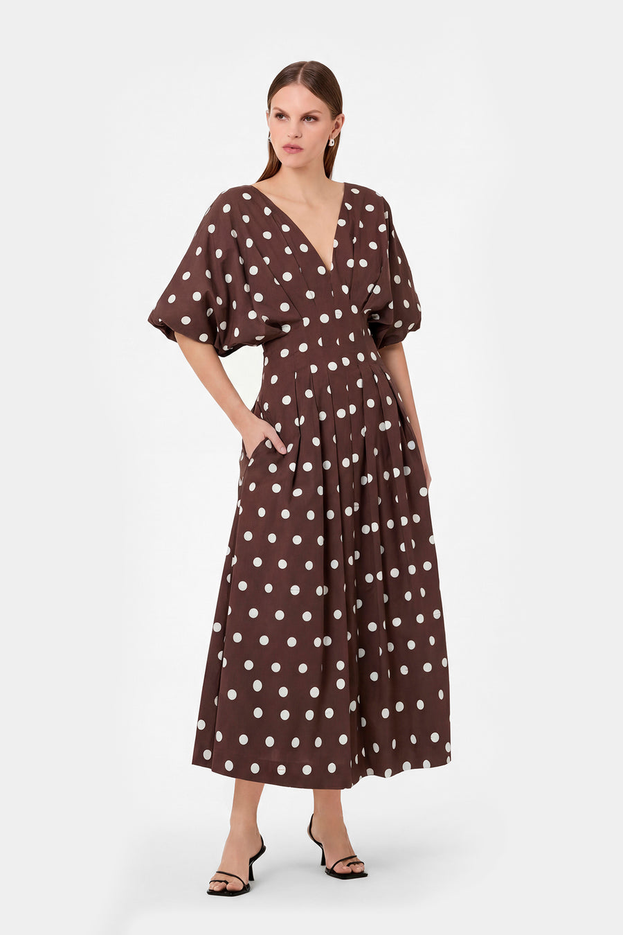 VICKY DRESS - MOCHA POLKA DOT