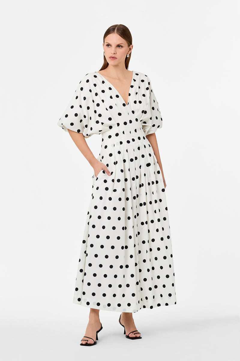 VICKY DRESS - WHITE BLACK POLKA DOT