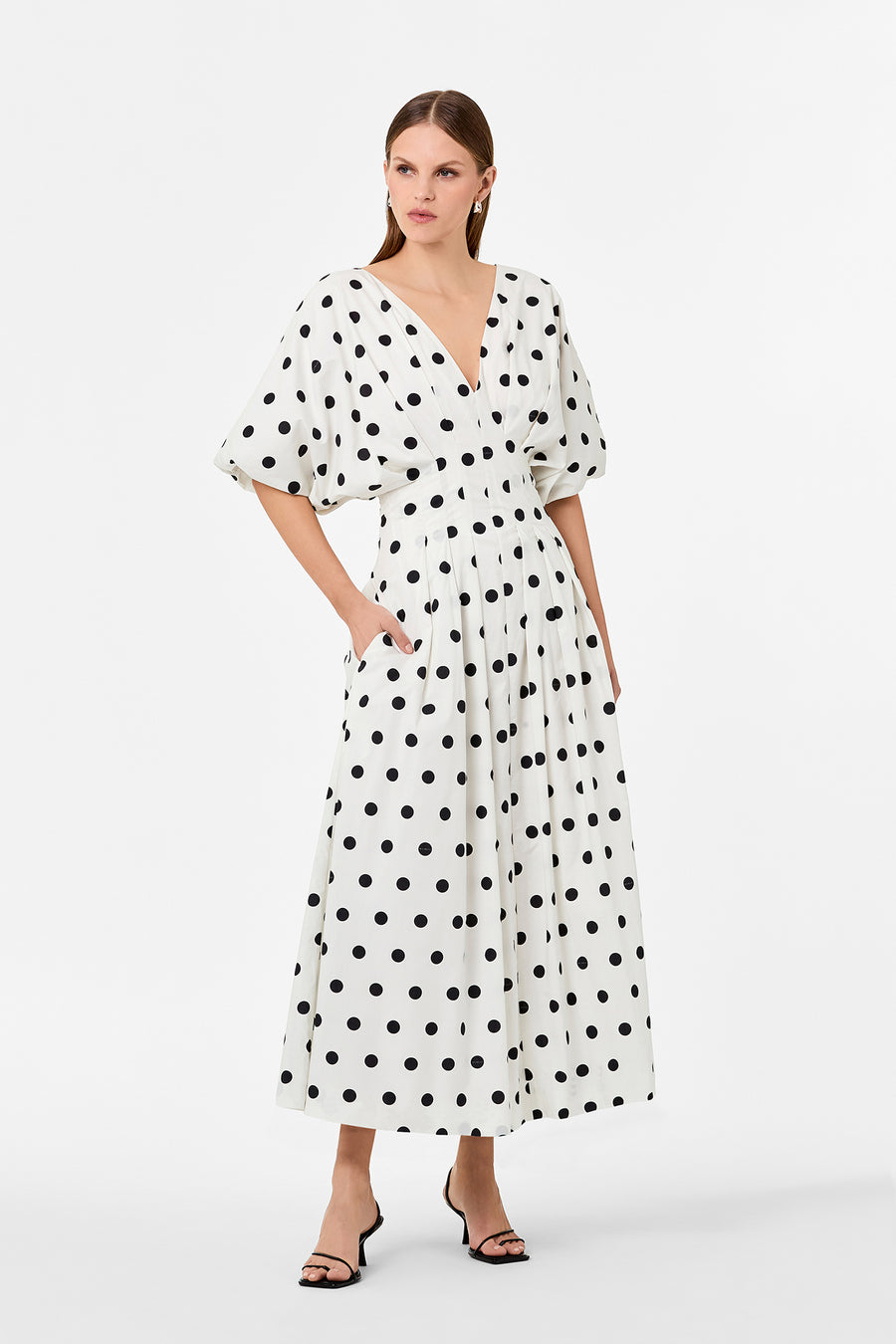 VICKY DRESS - WHITE BLACK POLKA DOT