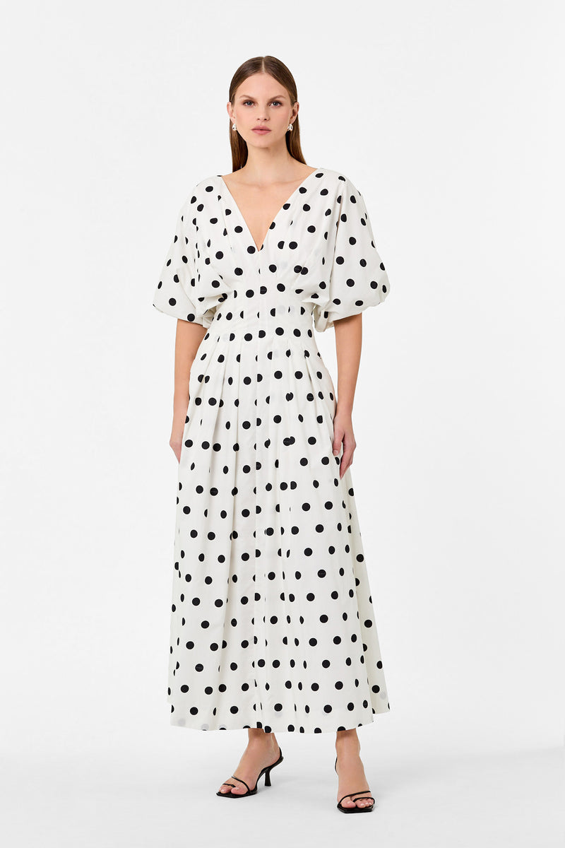VICKY DRESS - WHITE BLACK POLKA DOT