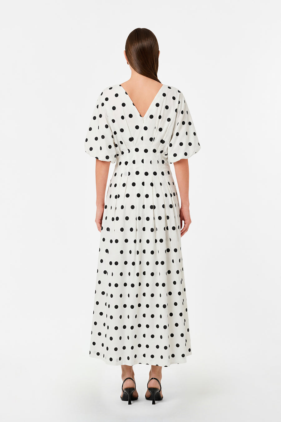 VICKY DRESS - WHITE BLACK POLKA DOT