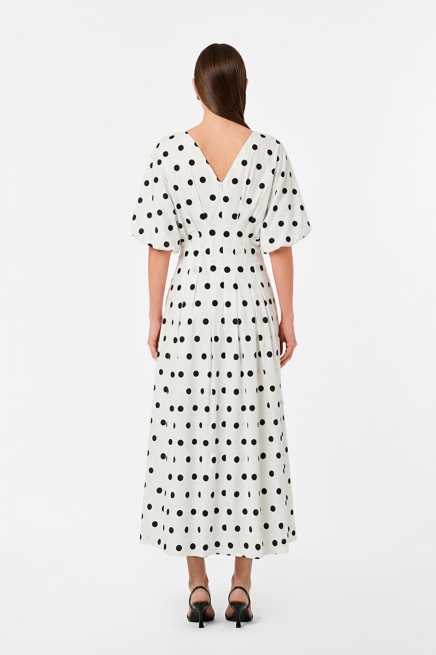 VICKY DRESS - WHITE BLACK POLKA DOT