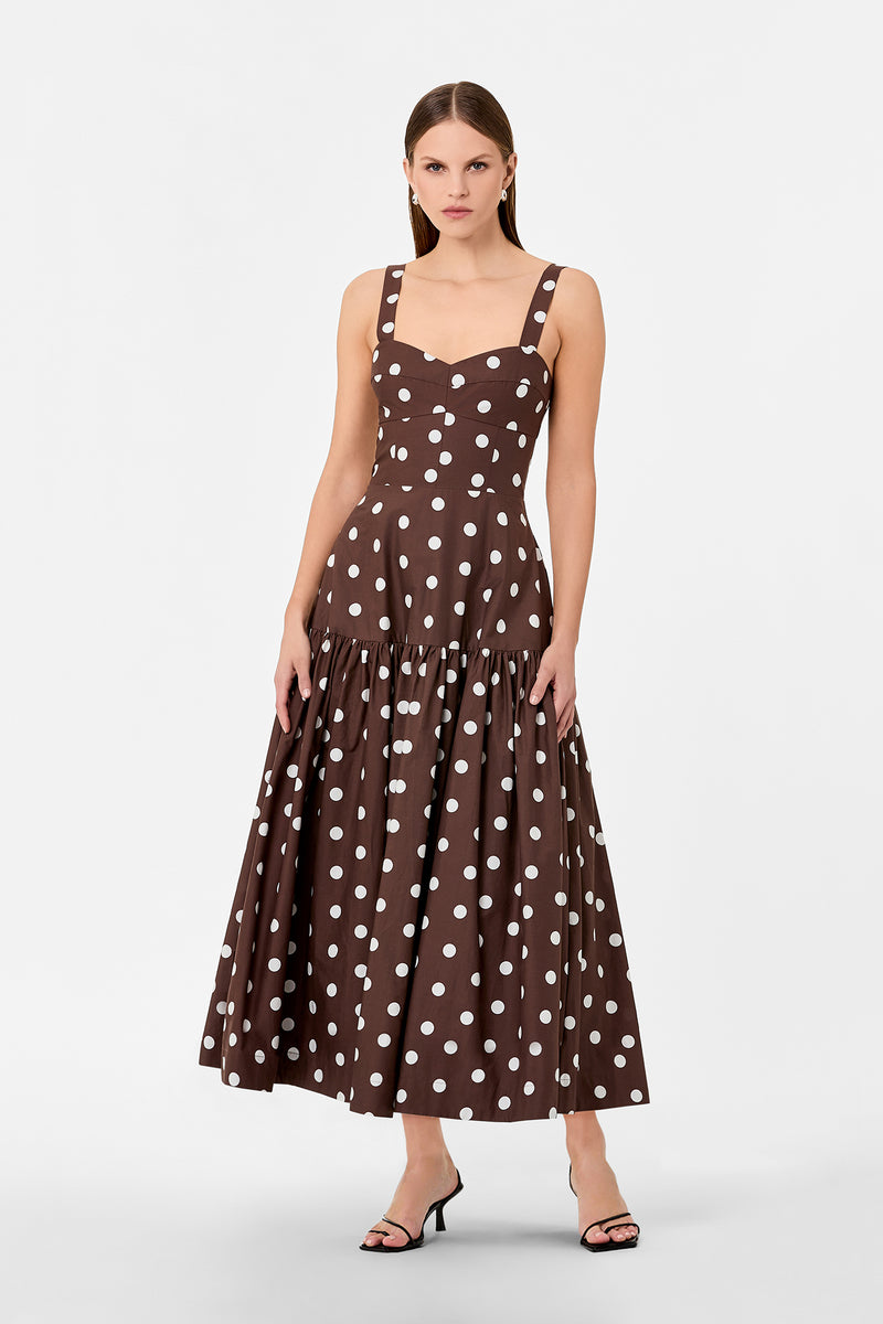VALERIA DRESS - MOCHA POLKA DOT