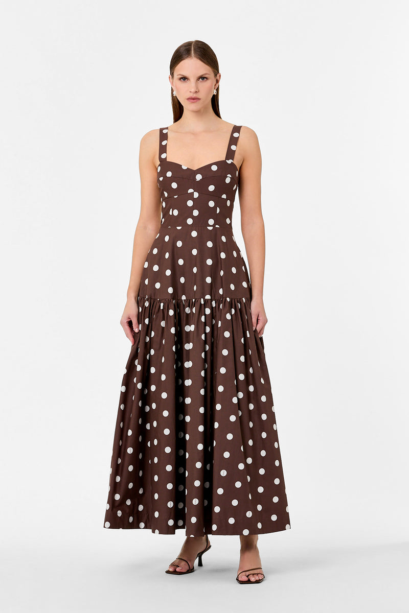 VALERIA DRESS - MOCHA POLKA DOT