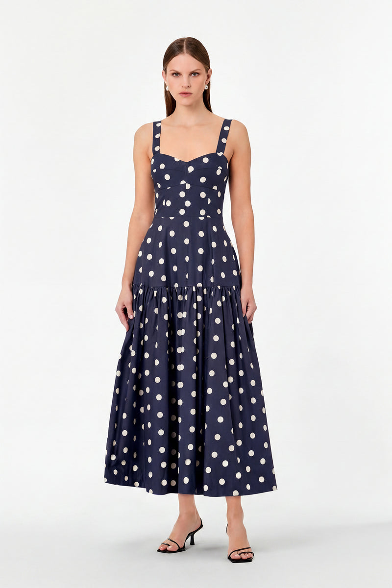 VALERIA DRESS - NAVY POLKA DOT