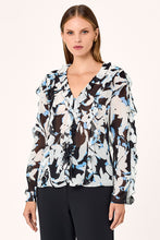 Amira Ruffle Top - Black Blur Print
