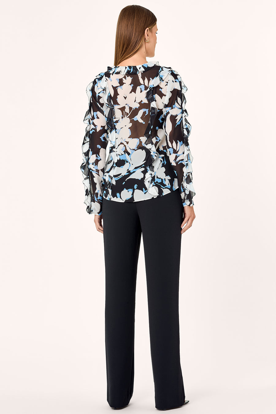 Amira Ruffle Top - Black Blur Print