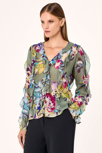 Amira Ruffle Top - Seagrass Floral
