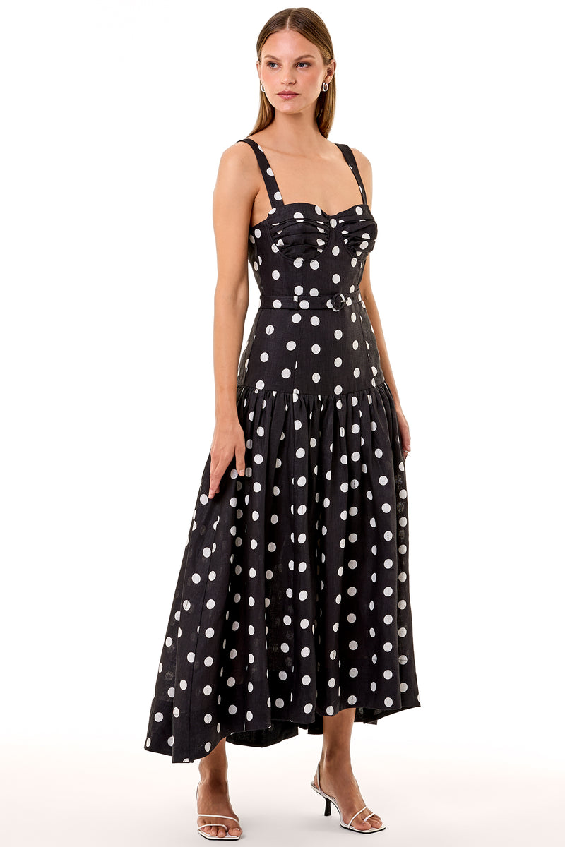 DRENICA DRESS - BLACK IVORY POLKA DOT