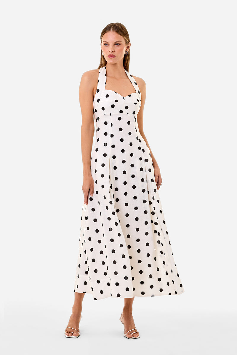 SERAPHINA DRESS - WHITE BLACK POLKA DOT