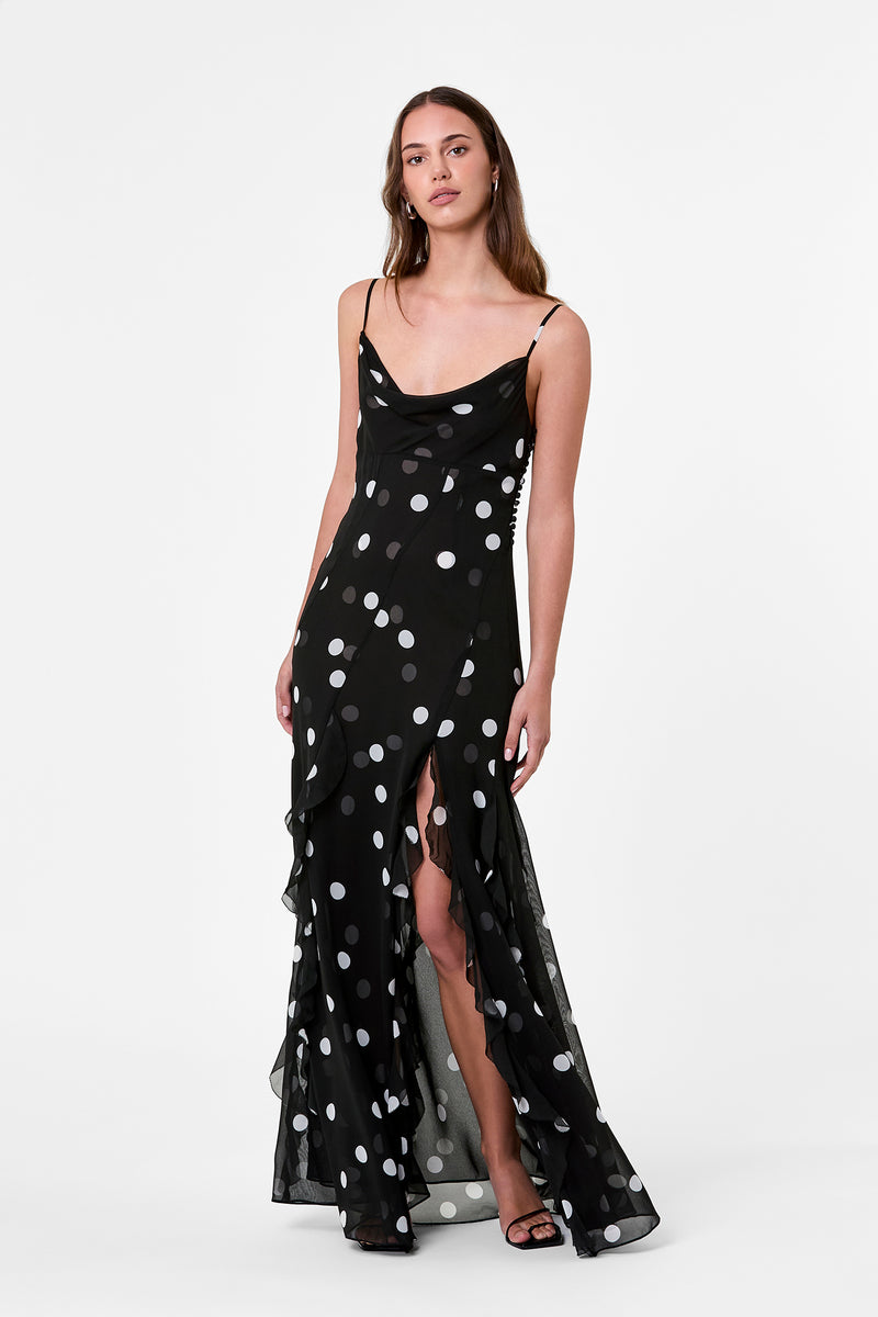 KAMILA GOWN - SCATTERED DOT - BLACK