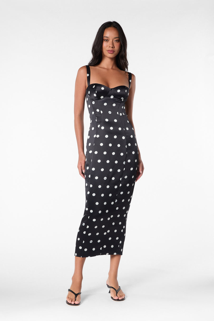 DOMINIQUE DRESS - BLACK WHITE POLKA DOT