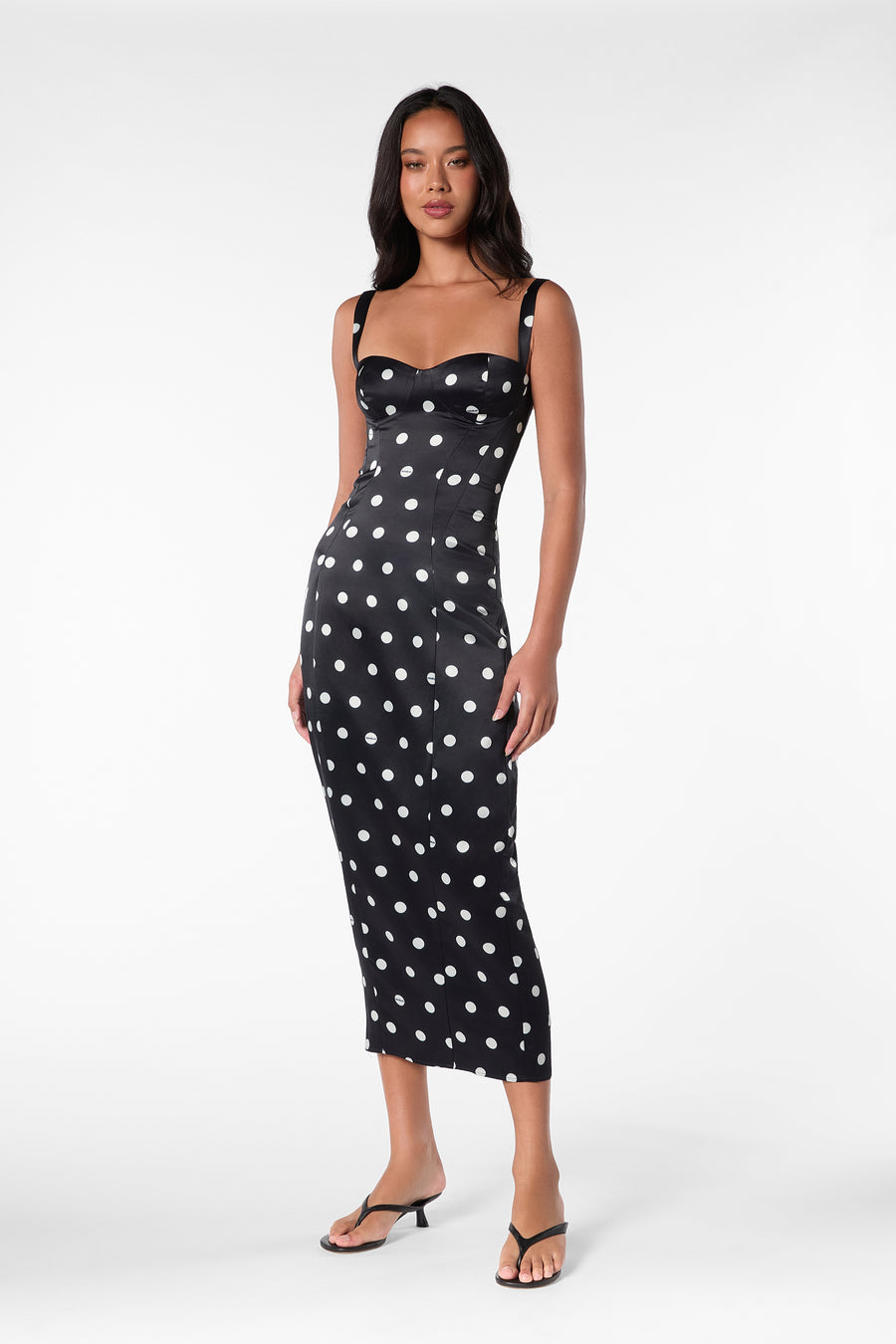 DOMINIQUE DRESS - BLACK WHITE POLKA DOT