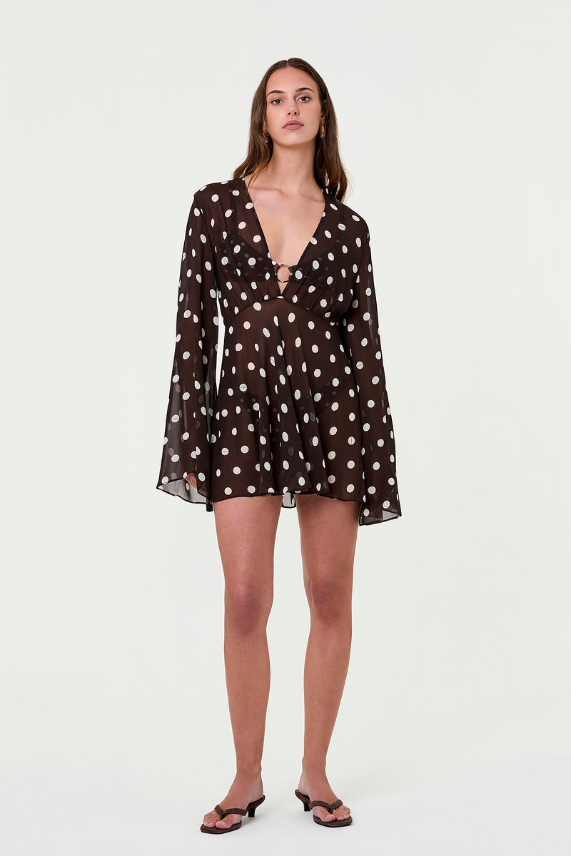 NERISSA DRESS - ESPRESSO IVORY POLKA DOT