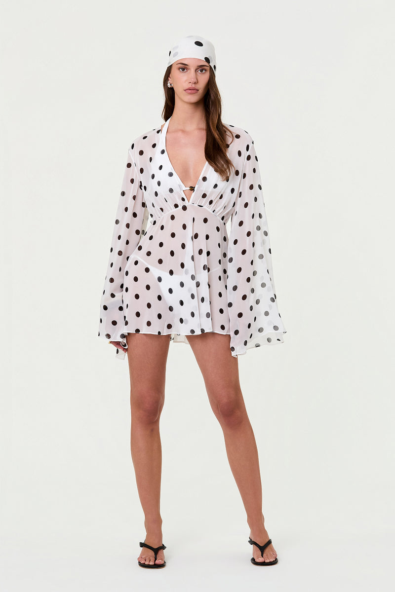NERISSA DRESS - IVORY BLACK POLKA DOT