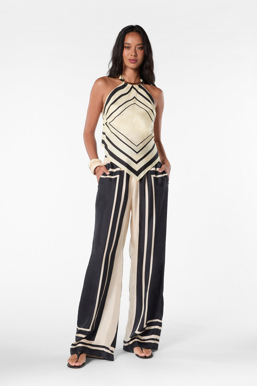 SANDRA PANT - BLACK IVORY SCARF PRINT