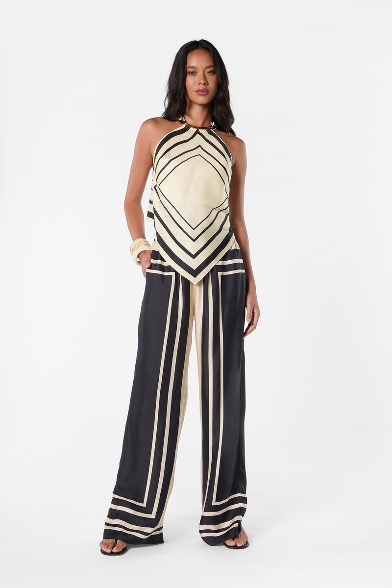SANDRA PANT - BLACK IVORY SCARF PRINT