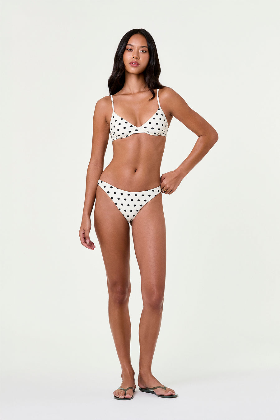 DENIZ BIKINI TOP - IVORY BLACK POLKA DOT